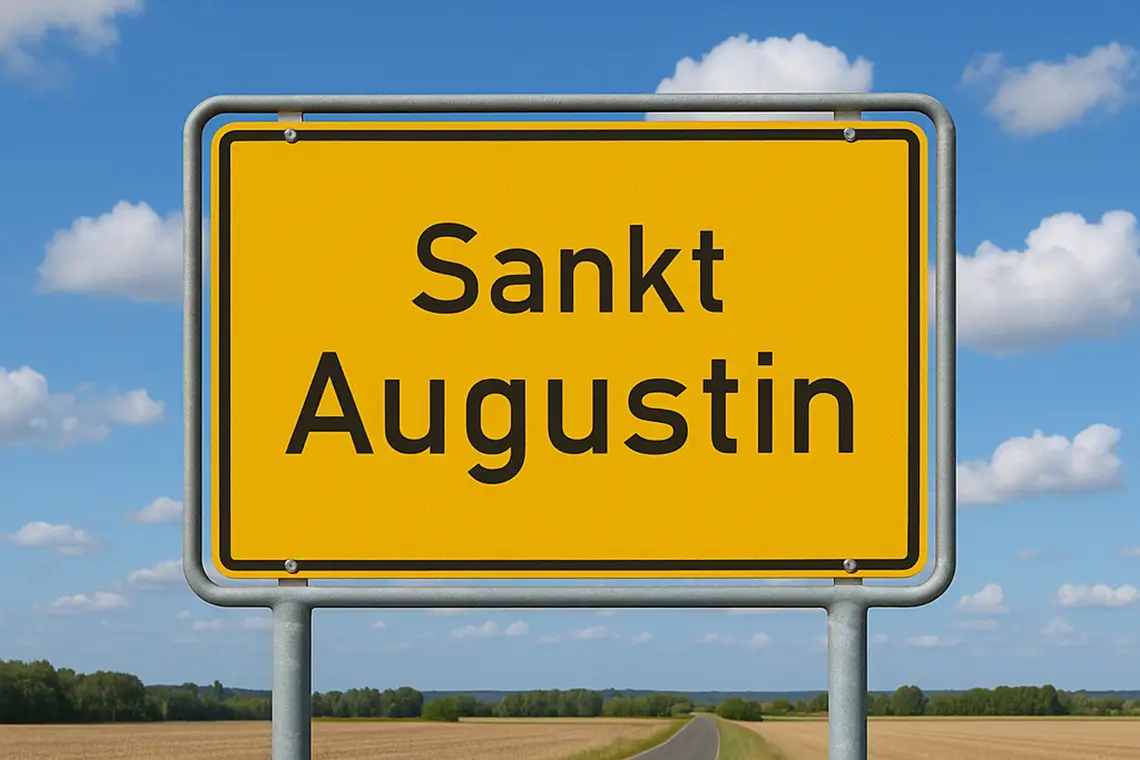 Zeigt ein Ortsschild von Sankt Augustin. Eine Stadt im Rhein-Sieg-Kreis